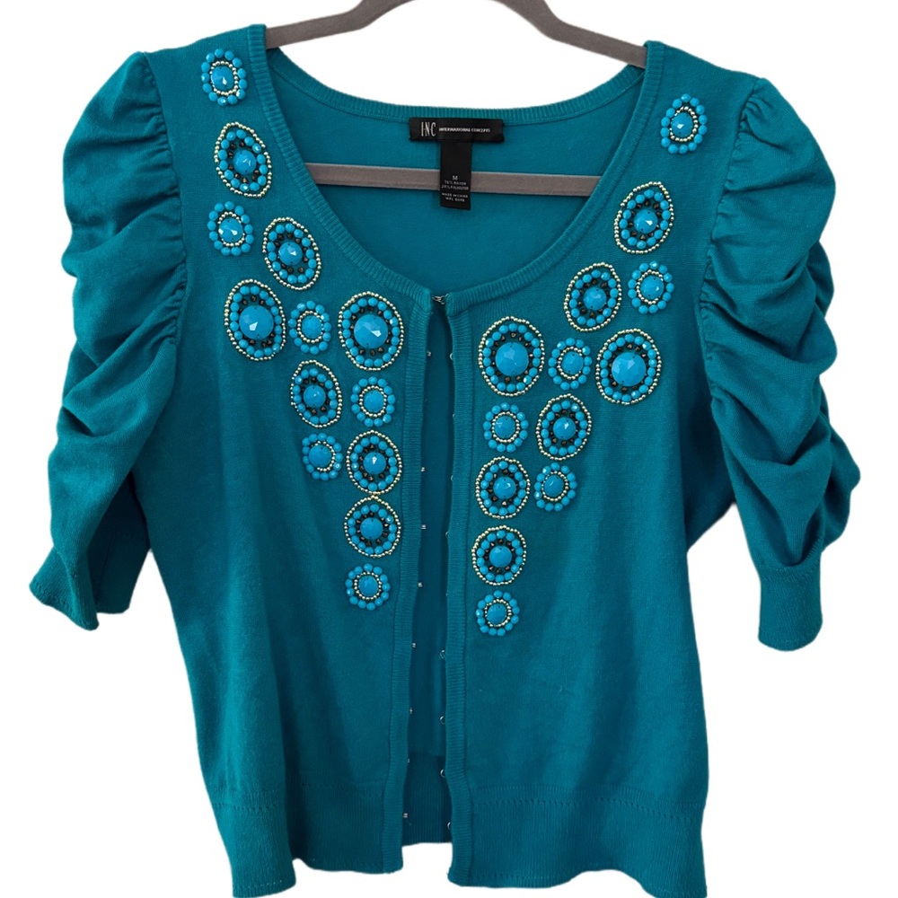 INC size M beaded teal Cardigan